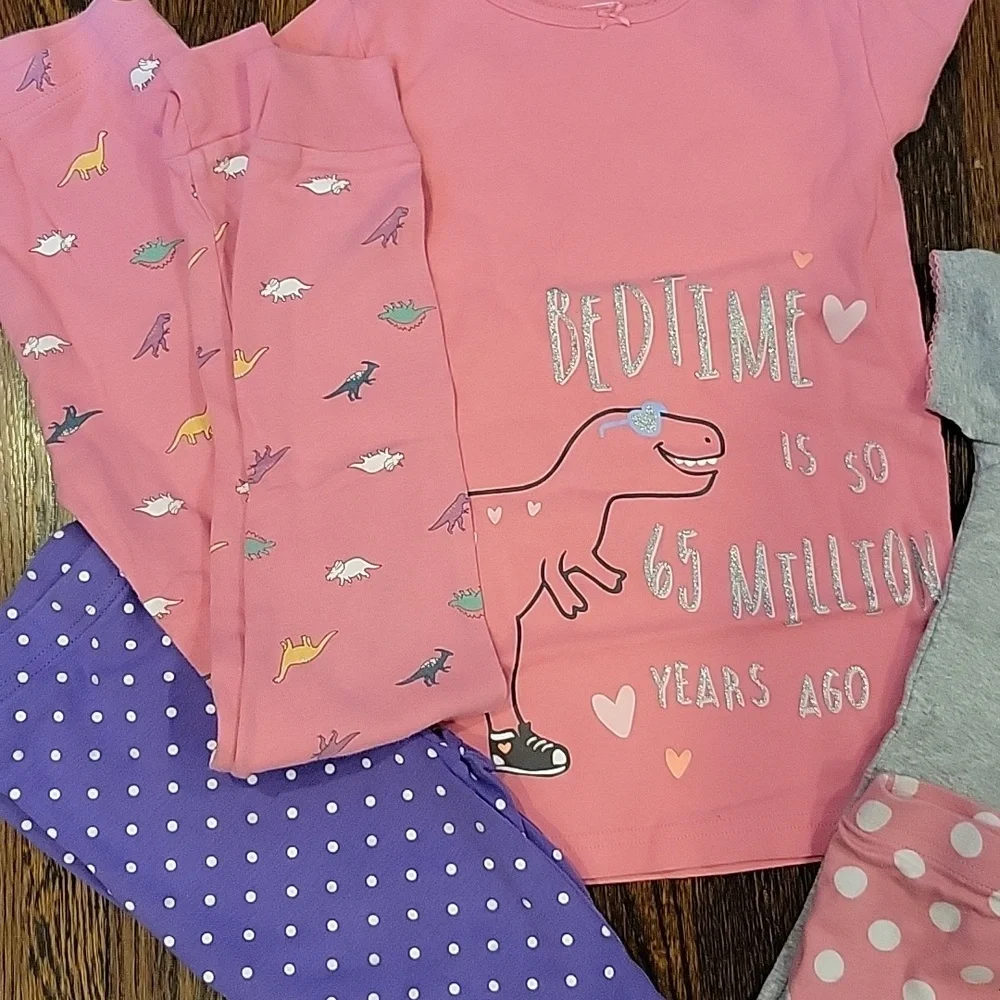 Carters Girls Sz 8 Dinosaur Pajama Set - Pink & Gray 2 3piece Set Bundle